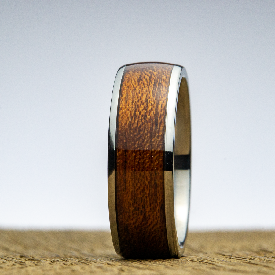 mens wooden ring with Acacia inlay