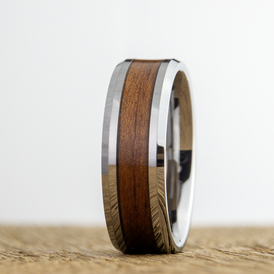 tungsten ring with koa wood