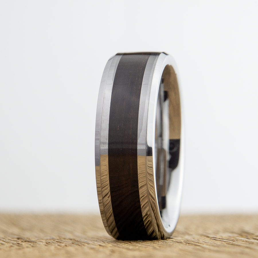 tungsten ring with ebony wood