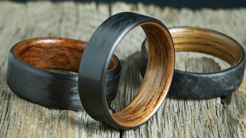 The Campfire  Men's Titanium Wedding Band + Mesquite Wood