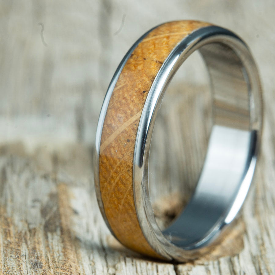 domed whiskey barrel wood ring with titanium