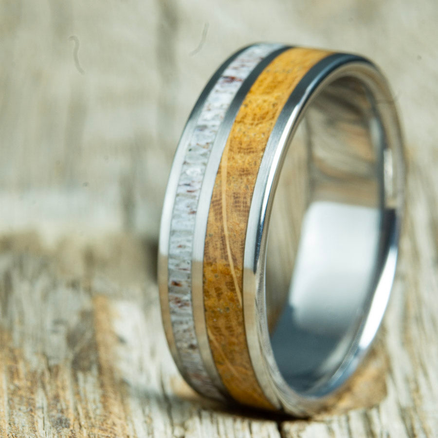 Unique ring with Whiskey barrel and Antlers