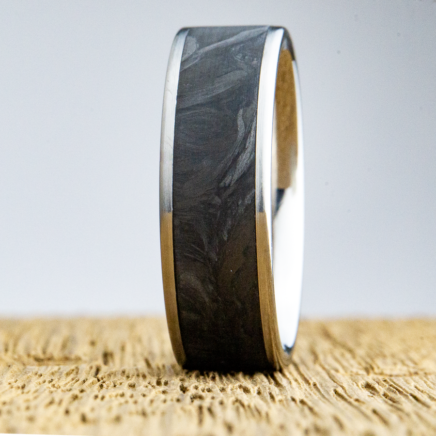 forged carbon ring inlay titanium