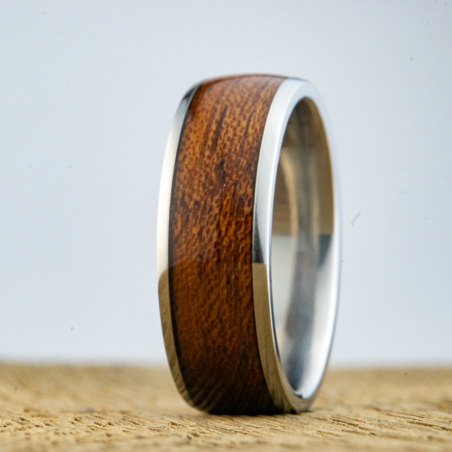 wood ring for men with Acacia inlay