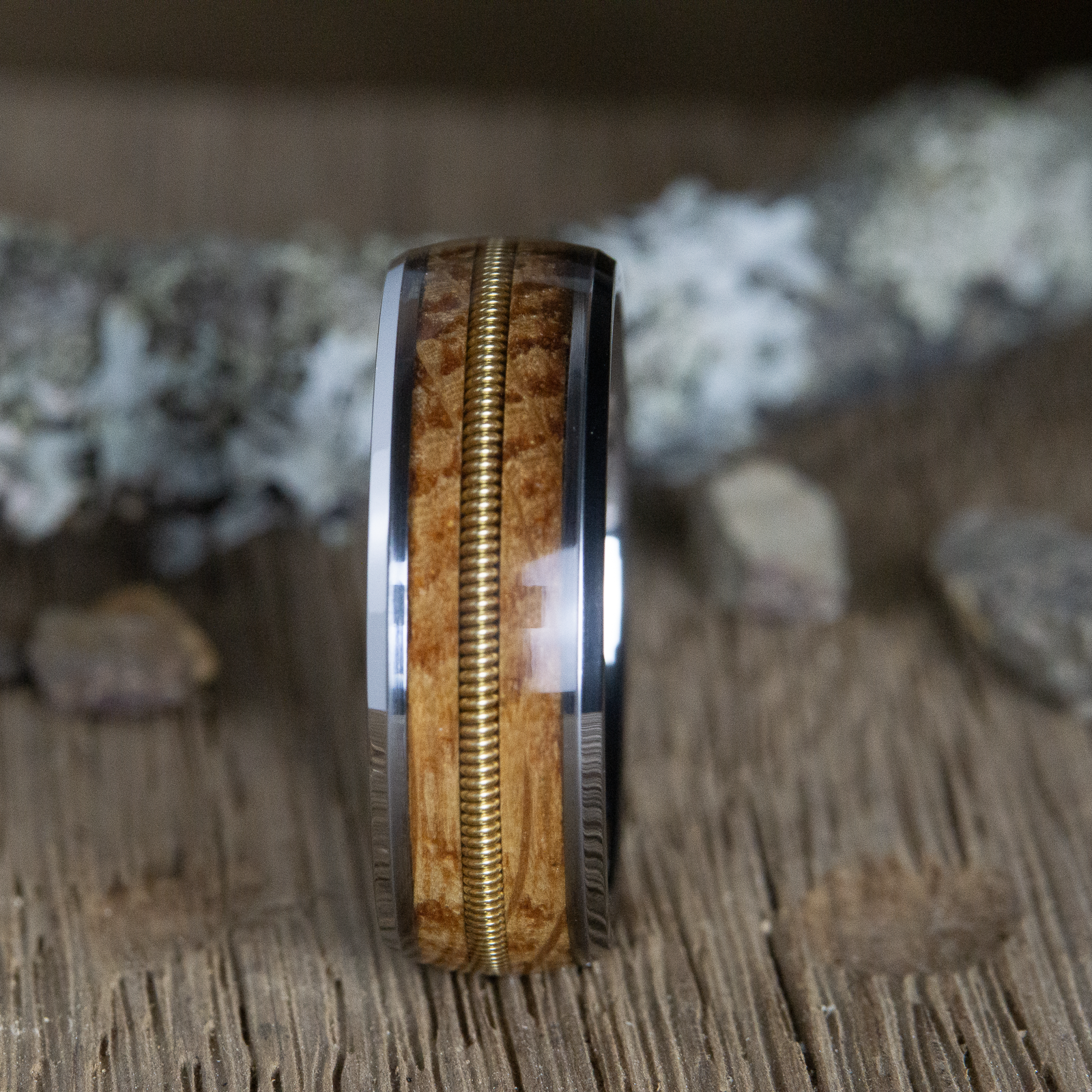 whiskey barrel ring with guitar string tungsten