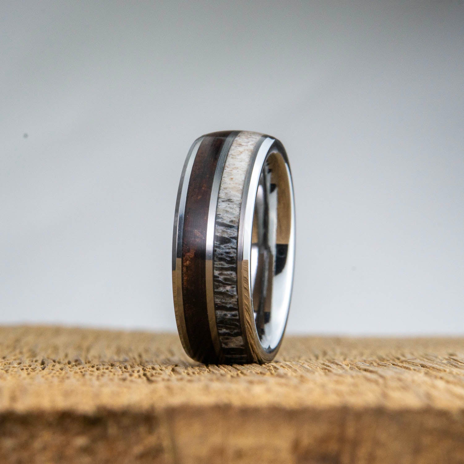 Mens Walnut and Antler ring