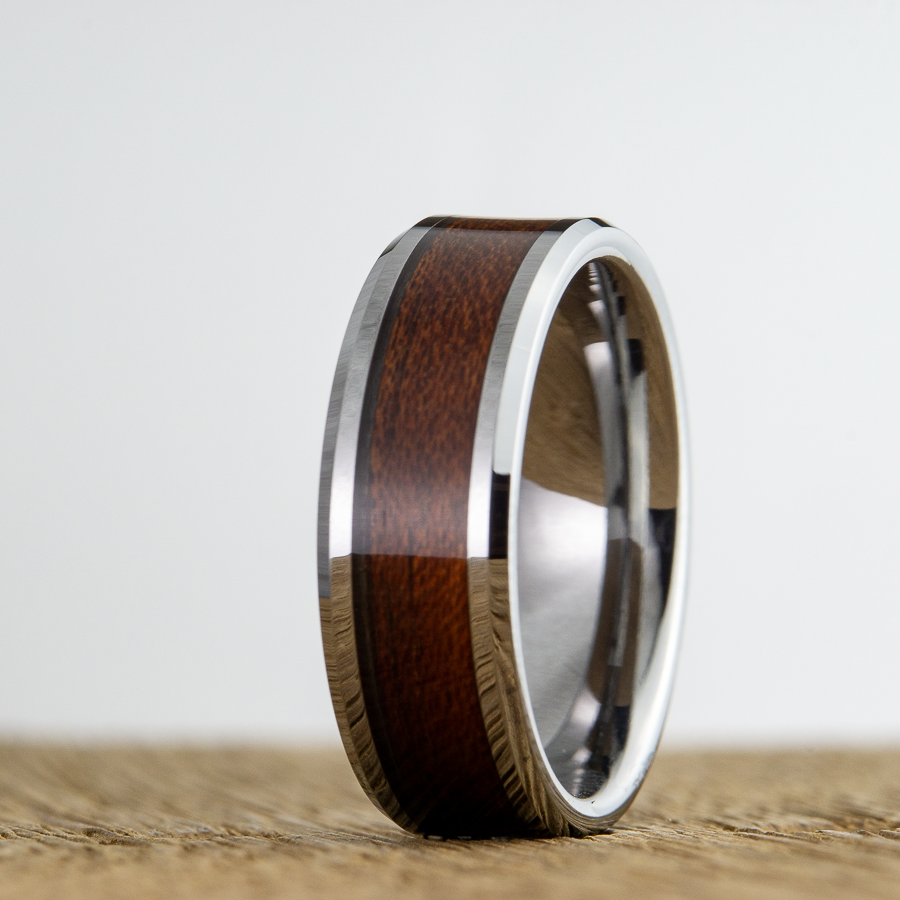 tungsten carbide wedding ring with acacia wood