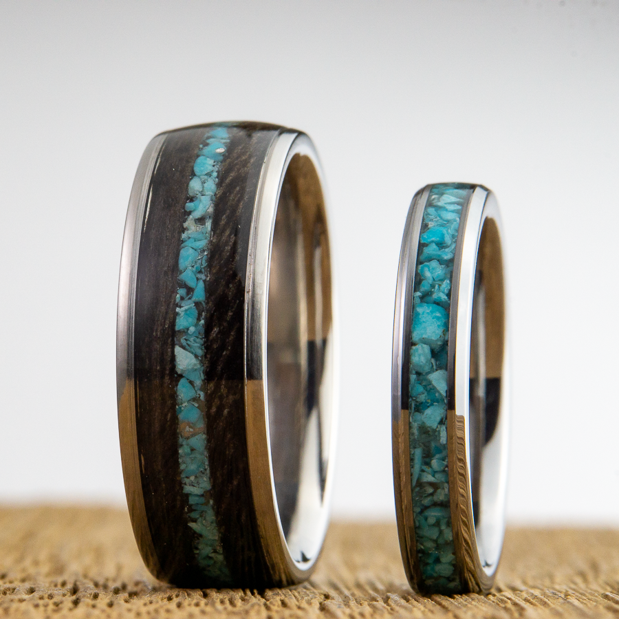 turquoise his and hers with Barnwood on titanium