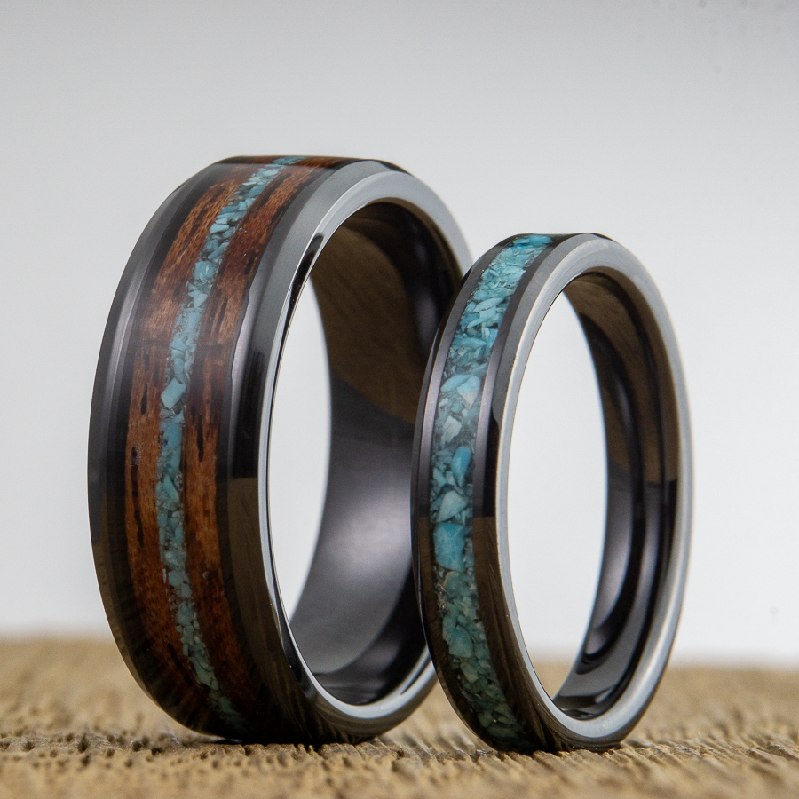 turquoise wedding set with bubinga wood