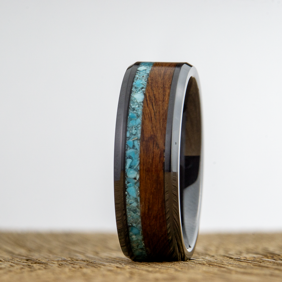 black ring with turquoise