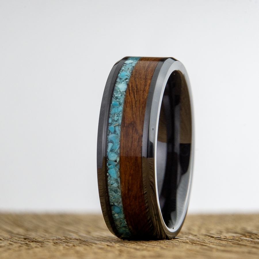 Turquoise black wedding ring