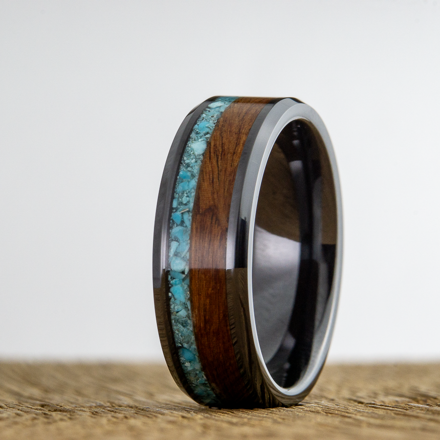 turquoise wedding ring with black and rosewood