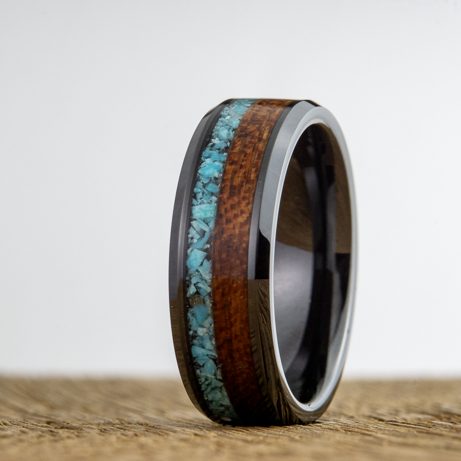 wooden ring with turquoise