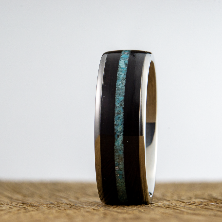 turquoise ring with ebony wood