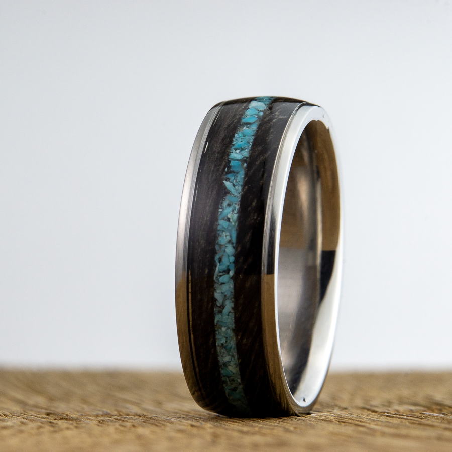 turquoise and old barnwood ring