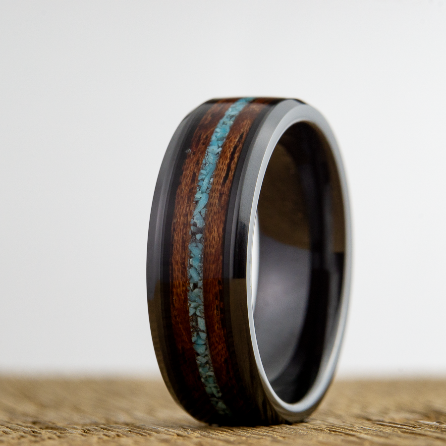 turquoise and wood ring