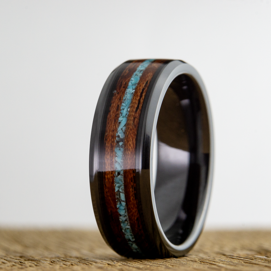 Bubinga and turquoise ring