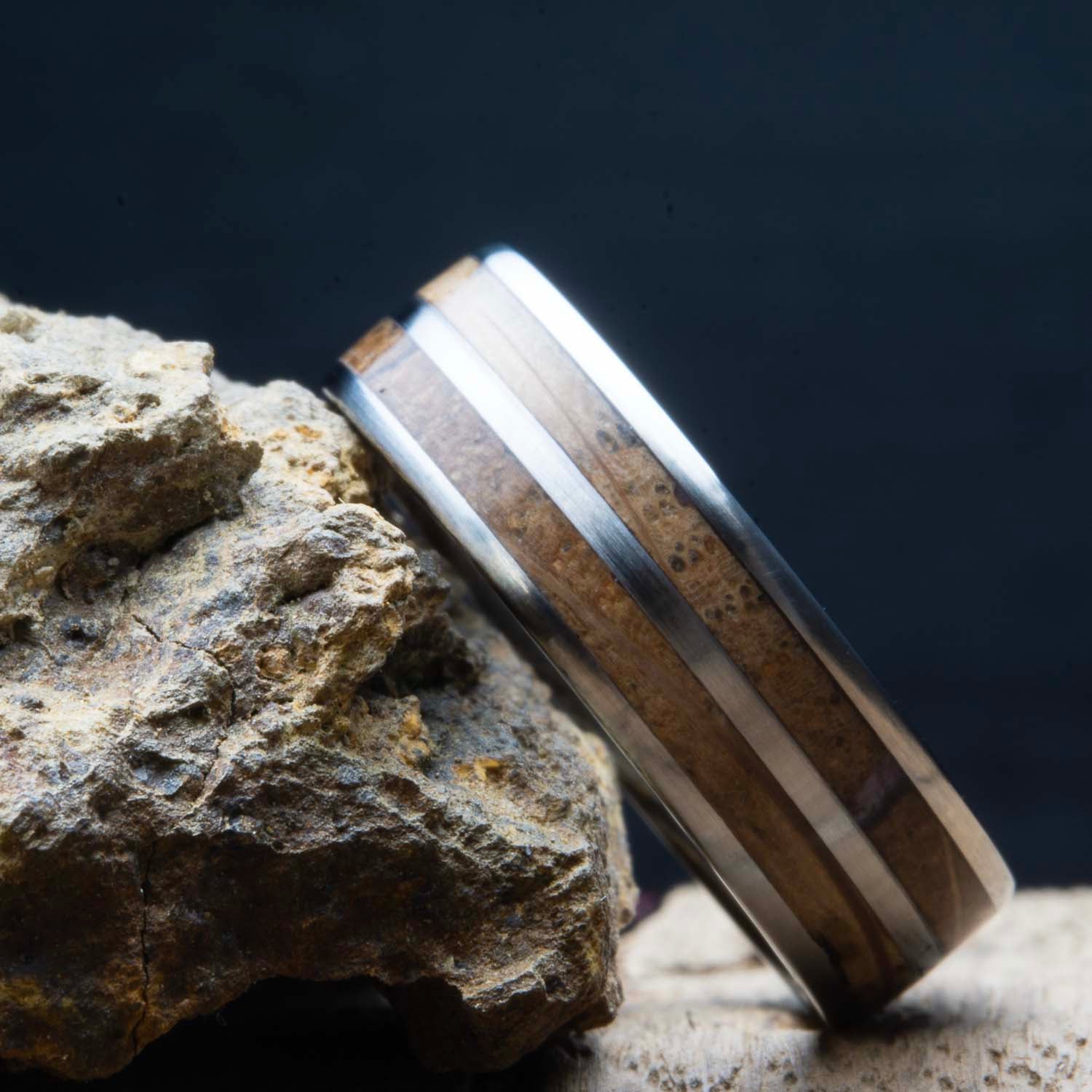 The Captain-Mens ring with whiskey barrel wood