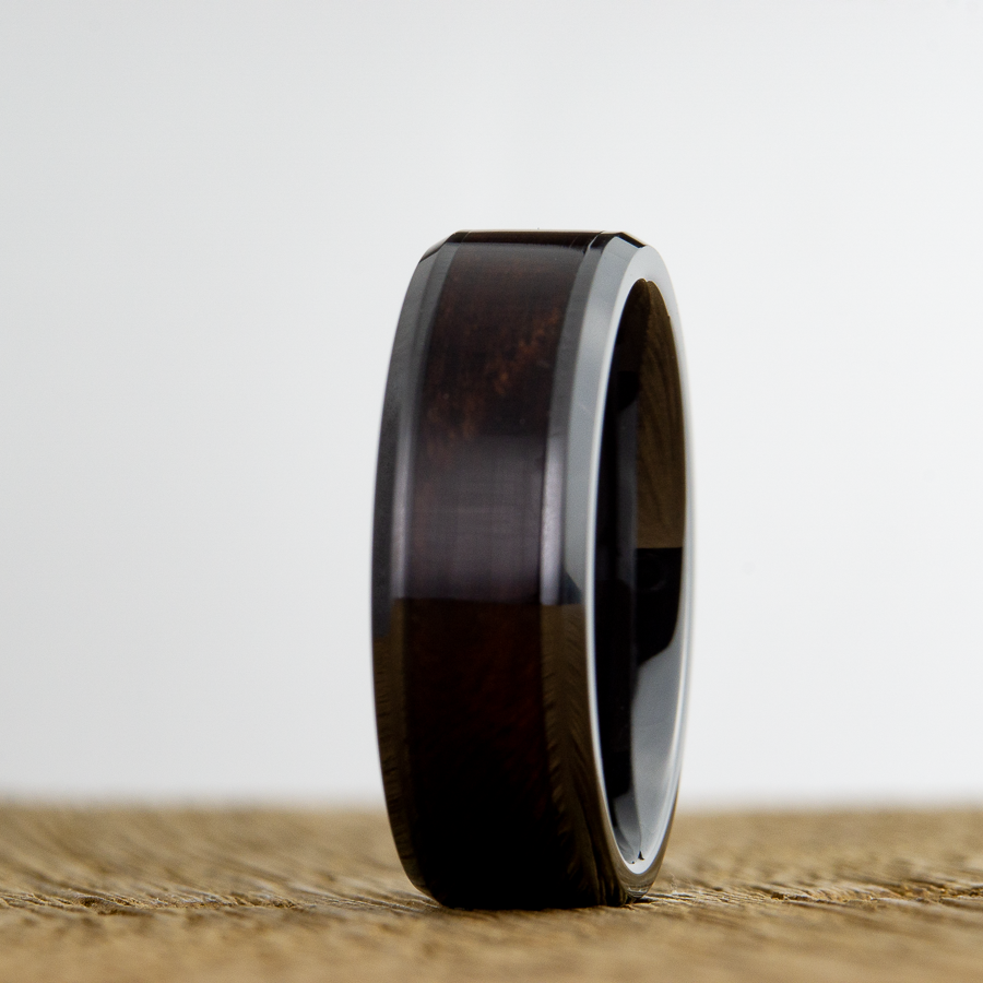 wooden wedding band with black ring