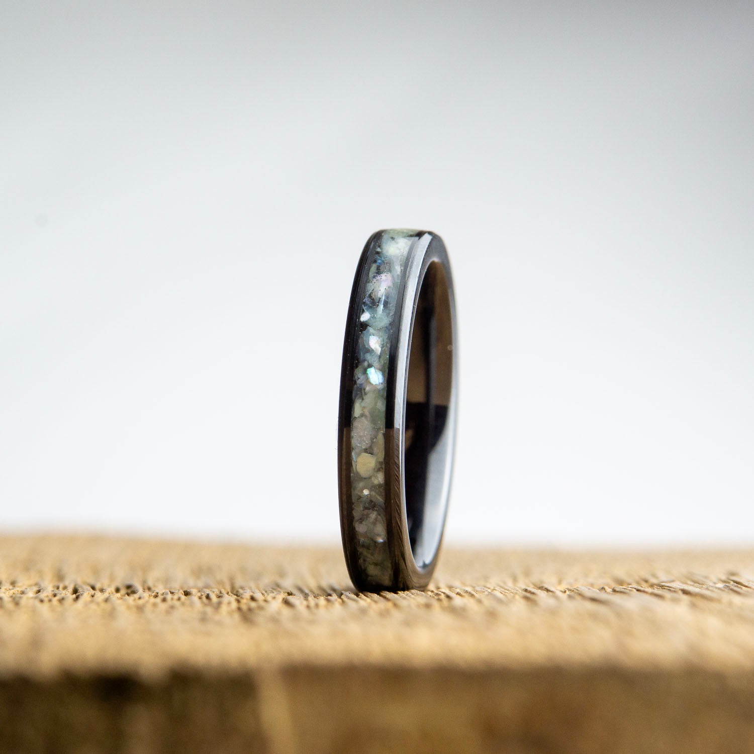 womens black ring with mother of pearl engagement ring