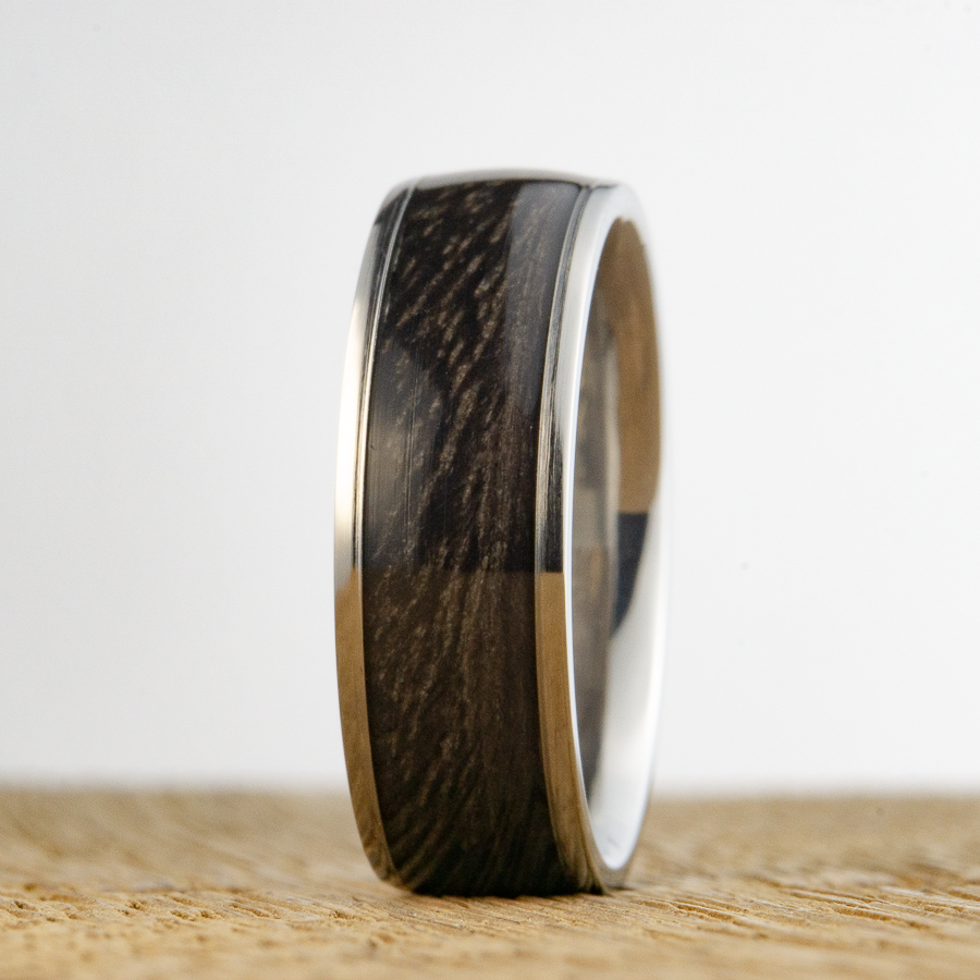 wood wedding ring with weathered barnwood 