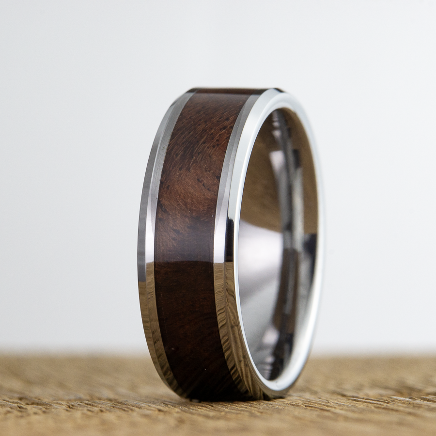 black walnut and tungsten wedding ring