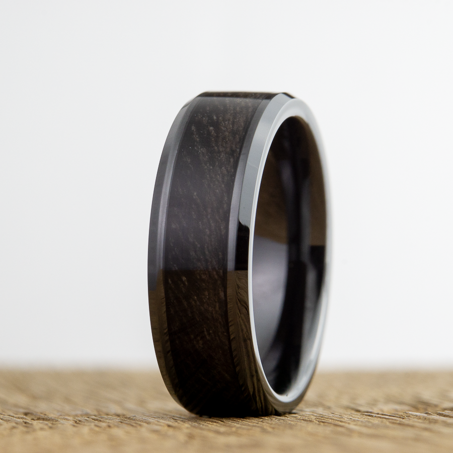 black ring with barnwood inlay