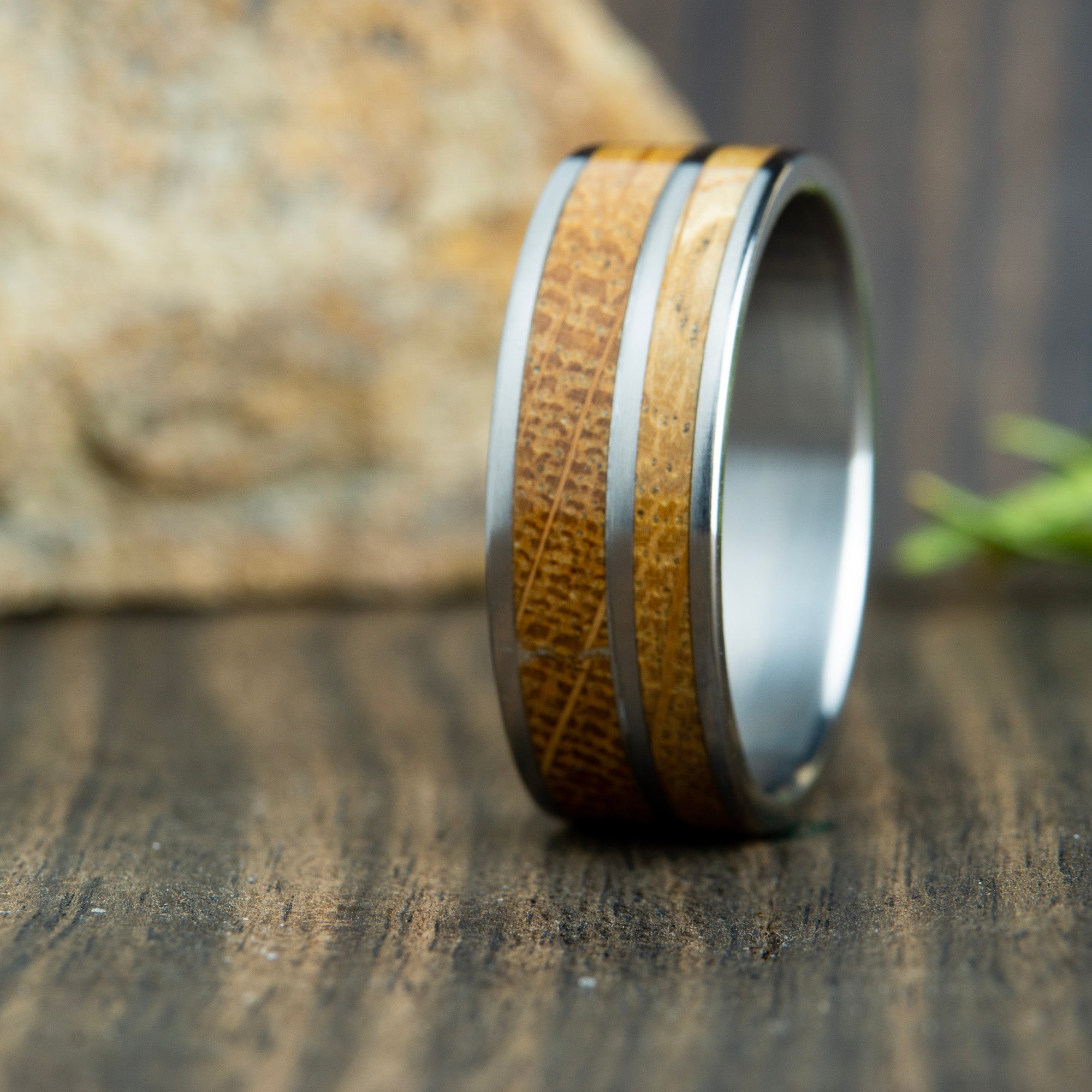 Bourbon barrel wood rings with titanium